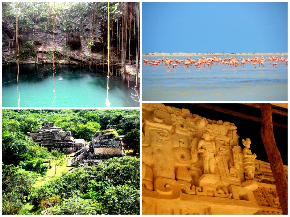 Розовые озеа / Заповедник с фламинго / Пирамида Эк Балам / Сенот Шканче